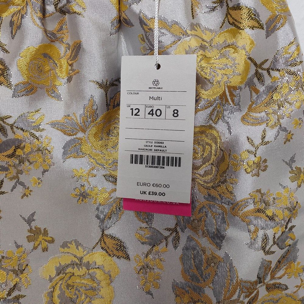 Monsoon Fusion Champagne Cream & yellow  Metallic Floral Tulip Skirt UK 12 New - Picture 4 of 6